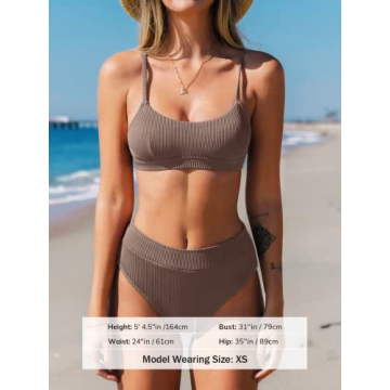 CUPSHE Bikini Set for Women Two Piece Swimsuits High Waisted Adjustable Spaghetti Straps Back Hook Backless, M Chocolate Brown