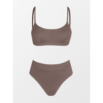 CUPSHE Bikini Set for Women Two Piece Swimsuits High Waisted Adjustable Spaghetti Straps Back Hook Backless, M Chocolate Brown