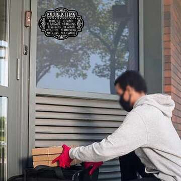 MENGCHENYA No Soliciting Sign for House,No Soliciting Signs for Home Front Door,Thick Acrylic Self-Adhesive Modern Design Door Sign 8x6 inch Yard,Entrance Porches Decor Go Away Sign Door Or Wall (Black - No Soliciting)