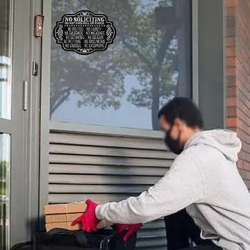 MENGCHENYA No Soliciting Sign for House,No Soliciting Signs for Home Front Door,Thick Acrylic Self-Adhesive Modern Design Door Sign 8x6 inch Yard,Entrance Porches Decor Go Away Sign Door Or Wall (Black - No Soliciting)