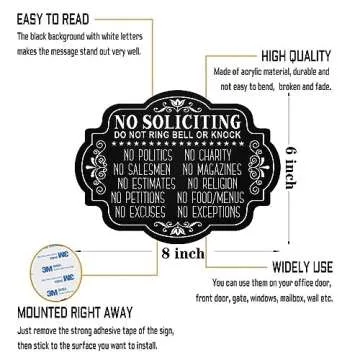 MENGCHENYA No Soliciting Sign for House,No Soliciting Signs for Home Front Door,Thick Acrylic Self-Adhesive Modern Design Door Sign 8x6 inch Yard,Entrance Porches Decor Go Away Sign Door Or Wall (Black - No Soliciting)