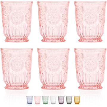 Yungala Pink Glass Set of 6 Vintage Pink Tumblers - Beautifully Crafted Glassware for Every Occasion
