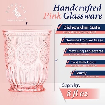 Yungala Pink Glass Set 6 Vintage Tumblers for Any Occasion