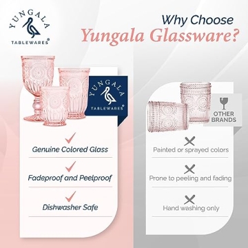 Yungala Pink Glass Set 6 Vintage Tumblers for Any Occasion
