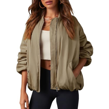 Tankaneo Womens Zip Up Bomber Jacket Oversized Fashion Casual Fully Lined Winter Coats With Pockets