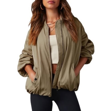 Tankaneo Womens Zip Up Bomber Jacket Oversized Fashion Casual Fully Lined Winter Coats With Pockets