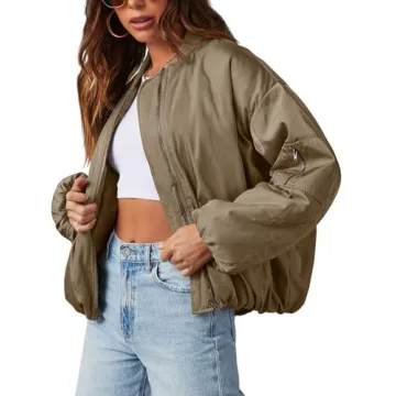 Tankaneo Womens Zip Up Bomber Jacket Oversized Fashion Casual Fully Lined Winter Coats With Pockets
