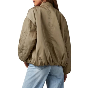 Tankaneo Womens Zip Up Bomber Jacket Oversized Fashion Casual Fully Lined Winter Coats With Pockets