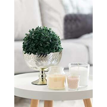 Serene Spaces Living Silver Etched Leaf Mercury Glass Bowl, Vintage Compote Bowl, Measures 7.5" Tall