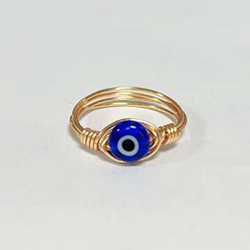 COLORFUL BLING Evil Eye Bead Knuckle Stackable Finger Ring Gold Wire Wrap Ring Healing for Women Sta...