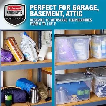 Rubbermaid Roughneck Clear 66 Qt/16.5 Gal Storage Containers, Pack of 4 with Latching Grey Lids, Visible Base, Sturdy and Stackable, Great for Storage and Organization