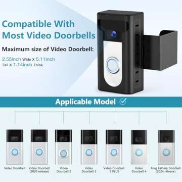 KIMILAR 2024 Upgrade Anti-Theft Video Doorbell Mount, Not Block Doorbell Motion Sensor, Adjustable No-Drill Mounting Bracket Wedge Holder Accessories for Home Rentals Office Room