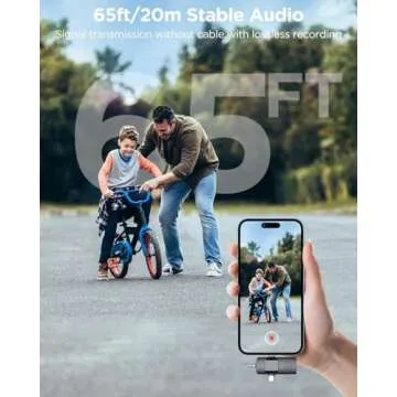 PQRQP Wireless Lavalier Microphone for iPhone, Android, Camera - Noise Cancelling Clip-on Mic with 100ft Range, USB-C/Lightning Charging, Portable Mic for Video Recording-AB1