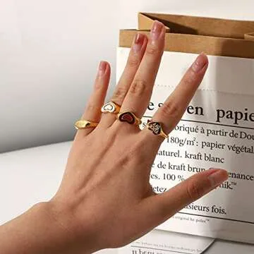 Personalized FUCK OFF Heart Band Ring Inspirational Middle Finger Tail Ring Titanium Steel Hypoallergenic Stacking Cool Dainty Fashion BFF Birthday Gifts for Women- size 7