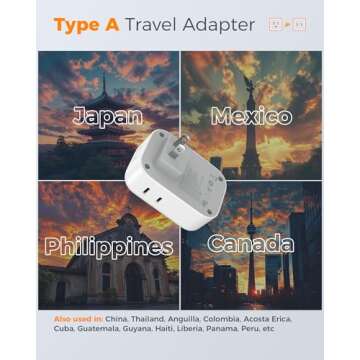 US to Japan Plug Adapter 2 Pack, TESSAN 2 Prong to 3 Prong Outlet Adapter with 4 Outlets 3 USB (1 US...