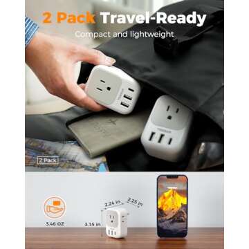 US to Japan Plug Adapter 2 Pack, TESSAN 2 Prong to 3 Prong Outlet Adapter with 4 Outlets 3 USB (1 USB-C), Outlet Converter US to Japan China Mexico Philippines Canada Peru Thailand Vietnam