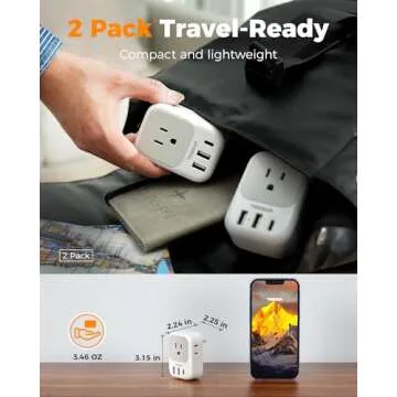 US to Japan Plug Adapter 2 Pack, TESSAN 2 Prong to 3 Prong Outlet Adapter with 4 Outlets 3 USB (1 USB-C), Outlet Converter US to Japan China Mexico Philippines Canada Peru Thailand Vietnam