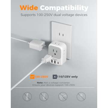 US to Japan Plug Adapter 2 Pack, TESSAN 2 Prong to 3 Prong Outlet Adapter with 4 Outlets 3 USB (1 USB-C), Outlet Converter US to Japan China Mexico Philippines Canada Peru Thailand Vietnam