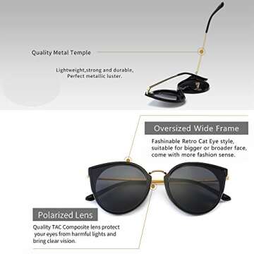 SUNGAIT Oversized Vintage Polarized Cat Eye Sunglasses for Women UV400