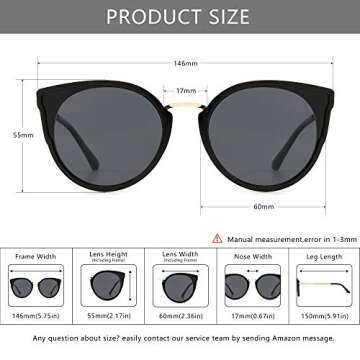 SUNGAIT Oversized Vintage Polarized Cat Eye Sunglasses for Women UV400