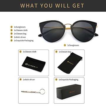 SUNGAIT Oversized Vintage Polarized Cat Eye Sunglasses for Women UV400