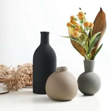 Ceramic Vase Set of 3, Vases Home Decor Rustic Vase Farmhouse Decor Vase Pottery Vases for Bouquet Pampas Grass Dried Fresh Flowers, Living Room, Kitchen, Bedroom, Bathroom, Entryway Decor -Multicolor
