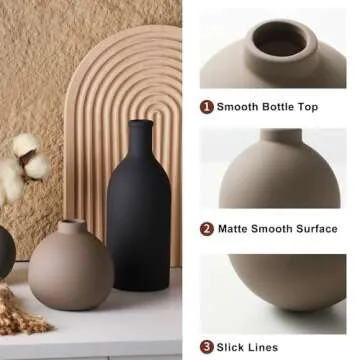 Ceramic Vase Set of 3, Vases Home Decor Rustic Vase Farmhouse Decor Vase Pottery Vases for Bouquet Pampas Grass Dried Fresh Flowers, Living Room, Kitchen, Bedroom, Bathroom, Entryway Decor -Multicolor