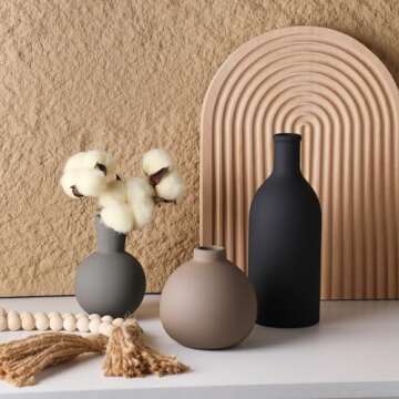 Ceramic Vase Set of 3, Vases Home Decor Rustic Vase Farmhouse Decor Vase Pottery Vases for Bouquet Pampas Grass Dried Fresh Flowers, Living Room, Kitchen, Bedroom, Bathroom, Entryway Decor -Multicolor