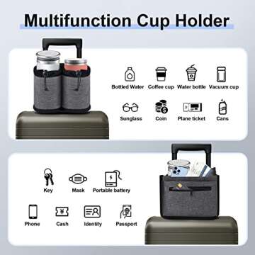Travel Essentials Luggage Cup Holder for Suitcases Free Hands, Travel Accessories, Carry on Beverage Cup Holder Attachment, Luggage Cup Caddy Gifts for Flight Attendants, Business, Travelers, Gray