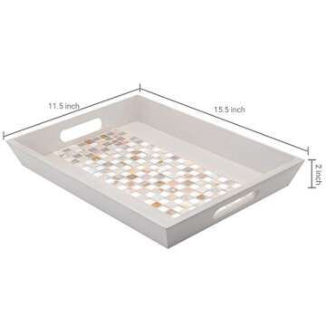 MyGift® Decorative Mirror & Stone Mosaic Tile Design Double Handle Beige Wooden Serving Tray/Platter