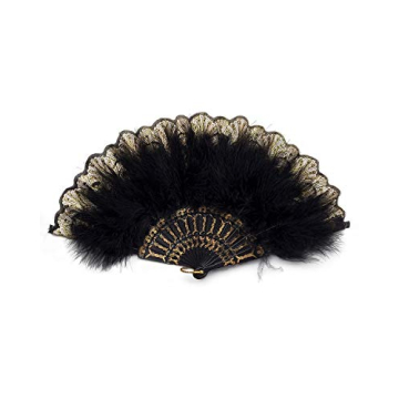 Happy Feather Embroidered Marabou Fan - 1920s Vintage Style Flapper Hand Fan