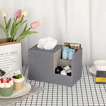 Sumnacon Square Linen Tissue Box Cover - Decorative Cube Tissue Box Holder with Side Organizer, Mode...