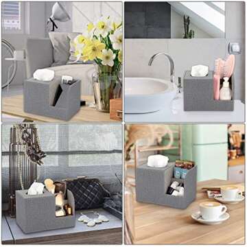 Sumnacon Square Linen Tissue Box Cover - Decorative Cube Tissue Box Holder with Side Organizer, Modern Tissue Box for Living Room Vanity Night Stand Table Countertop Office, Grey