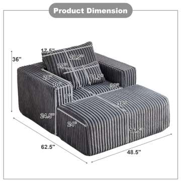 Indulge in Comfort: 48.5" Oversized Sponge Corduroy Chaise Lounge with Ottoman