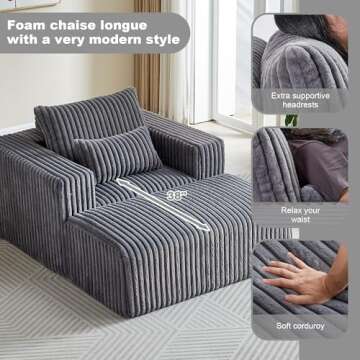 48.5" Oversized Sponge Corduroy Chaise Lounge with Ottoman