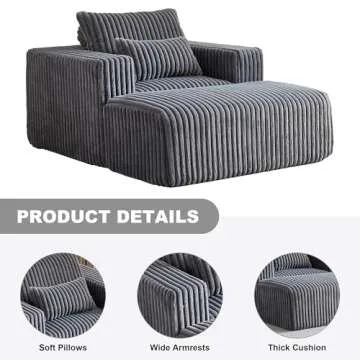 48.5" Oversized Sponge Corduroy Chaise Lounge with Ottoman