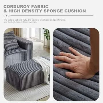 48.5" Oversized Sponge Corduroy Chaise Lounge with Ottoman