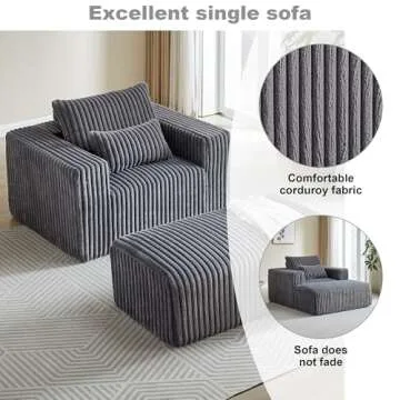 48.5" Oversized Sponge Corduroy Chaise Lounge with Ottoman