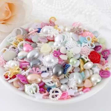 Chenkou Craft Random 100g/lot (Around 400pcs) 4-20mm Half Round Imitation Pearls Seastar Bow Rose Rhinestone Flat Back Pearl Bead Loose Beads (Mix 100g)