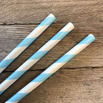 Shuiniba Biodegradable Striped Paper Straws - 100 Pack Eco-Friendly Drinking Straws for Parties and ...