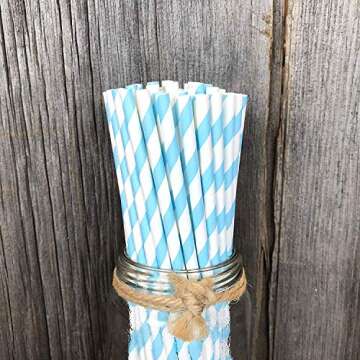 Shuiniba Biodegradable Striped Paper Straws - Eco-Friendly 100 Pack