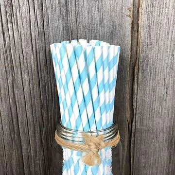 Shuiniba Biodegradable Striped Paper Straws - Eco-Friendly 100 Pack