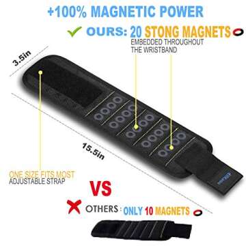 Magnetic Wristband with 20 Strong Magnets for Holding Screws Nails Drill Bits, Father's Day Gifts for Dad, Gadgets Tools, Gifts for Men,Husband, Boyfriend and DIY Handyman