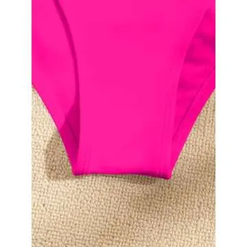 Hilinker Women's O-Ring Cutout Halter One Piece Swimsuit High Cut Bathing Suit Hot Pink Large