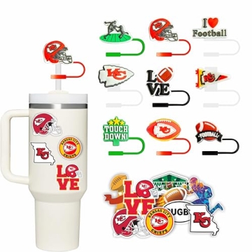 9Pcs Sports Straw Covers & Stickers for Stanley Cup Football Fun