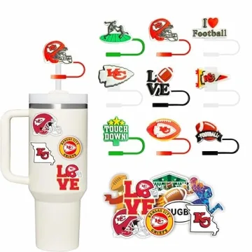 9Pcs Sports Straw Covers & Stickers for Stanley Cup Football Fun