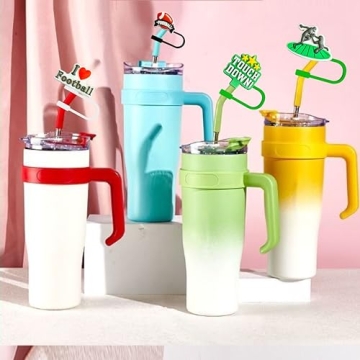 Football Team Theme Straw Covers - 9 Silicone Tops & Stickers