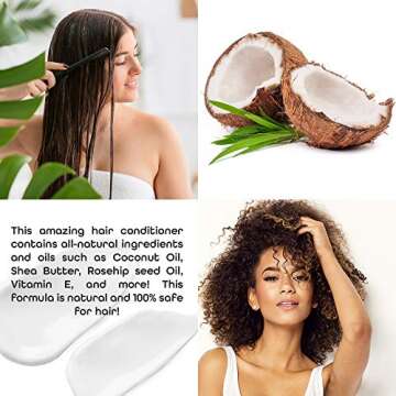 Coconut Oil Hair Mask Conditioner - Deep Conditioning Leave-In Hair Treatment for Dry Damaged Hair Care - 100% Natural Moisturizes Repairs Restores & Nourishes - Sulfate Free 8oz by Premium Nature