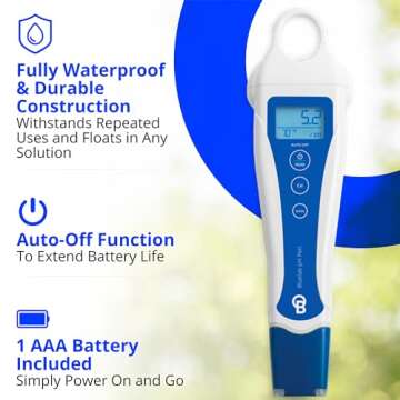 bluelab pH Pen - ± 0.1 pH Accurate, Durable Double Junction Probe, Waterproof & Floats, Auto Temperature Compensation, Easy Calibration - Made in NZ