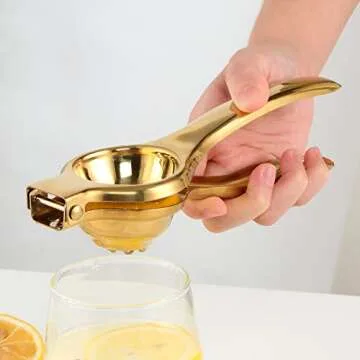 Lemon Squeezer Stainless Steel TUPMFG Manual Citrus Juicer Hand Press Squeezer for Fruits Heavy Duty Solid Metal lemon Press Gold